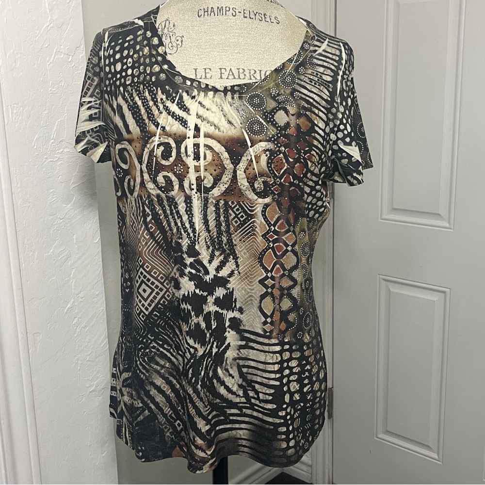 Chicos Brown and Black Top w/ Sequins - Small